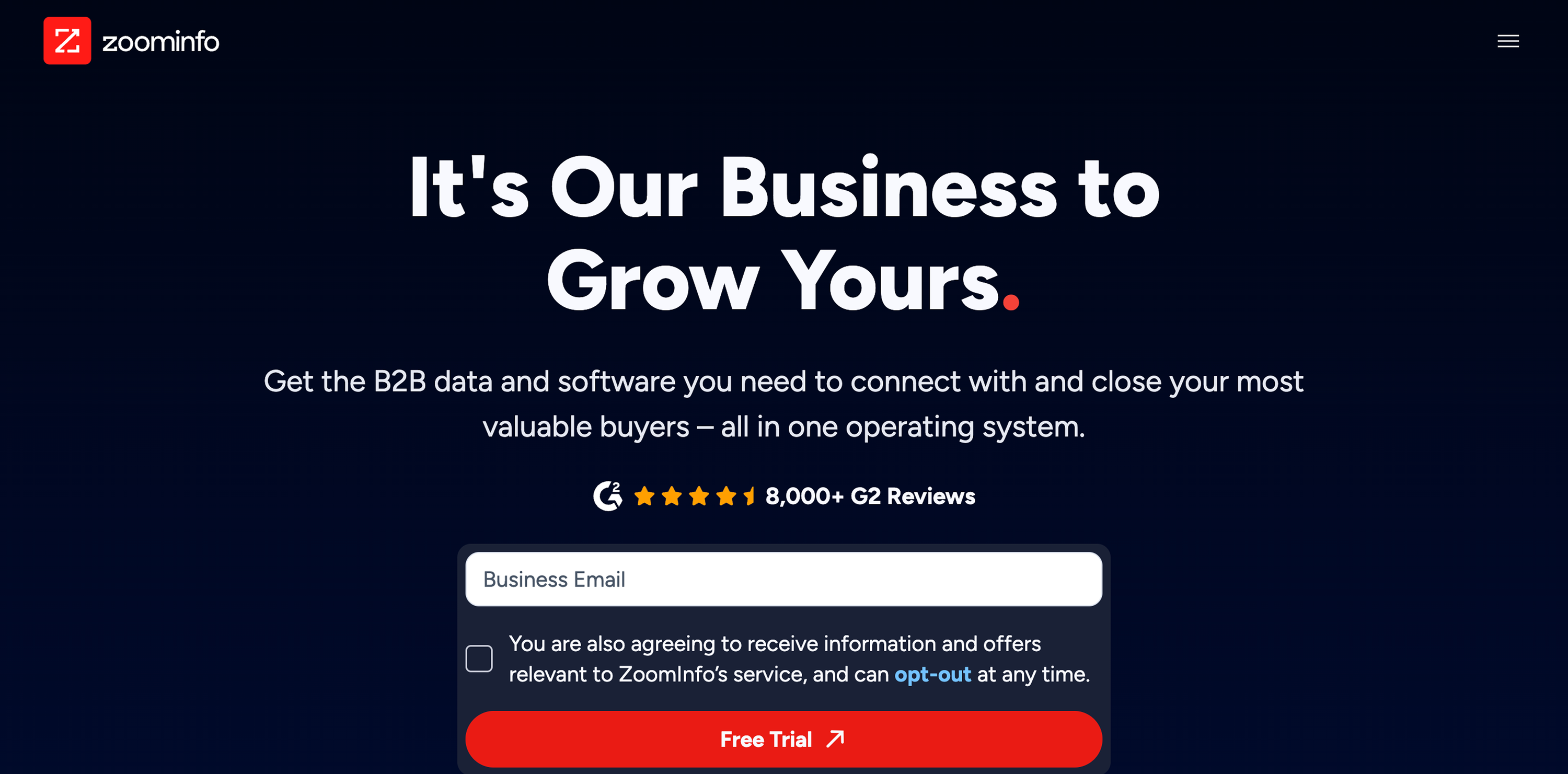 ZoomInfo Hero section