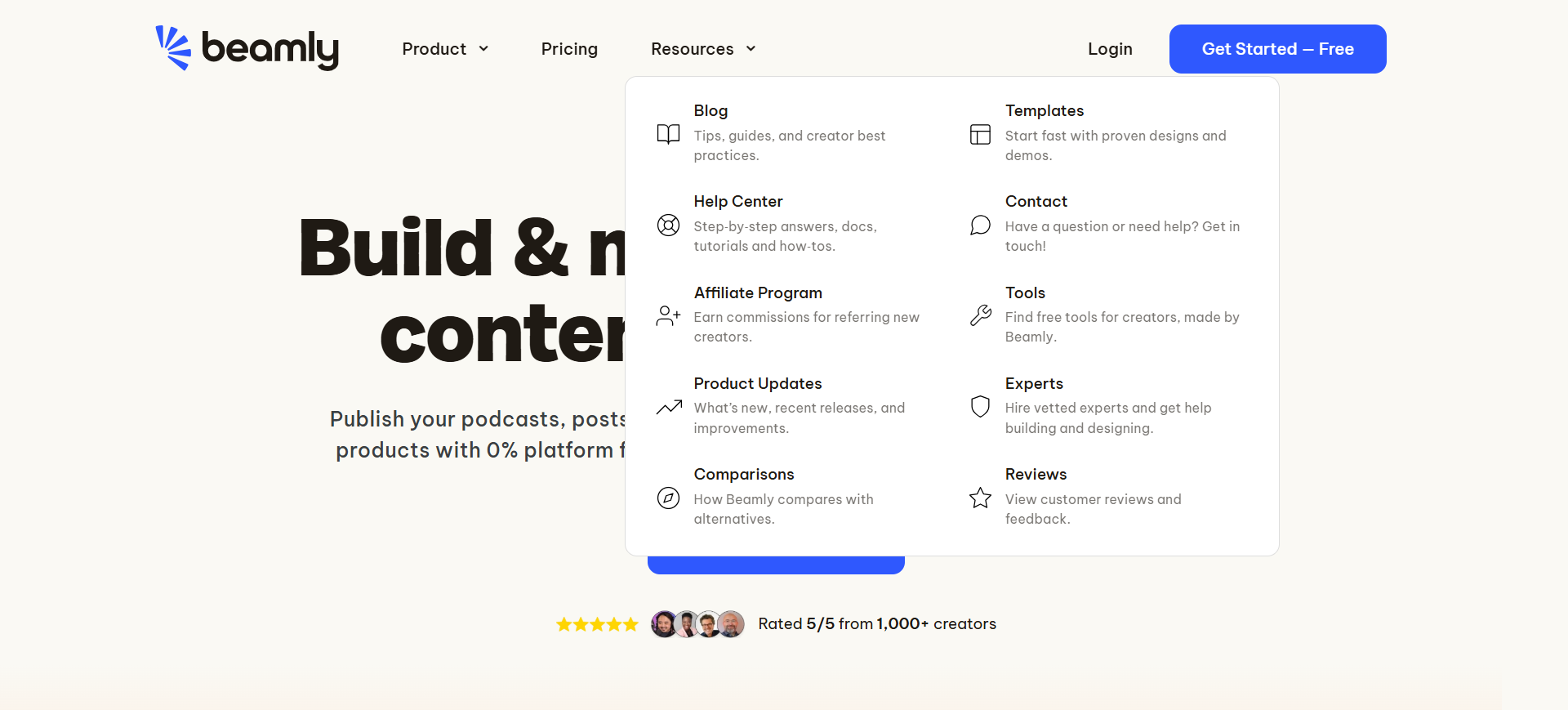 Beamly Navbar section