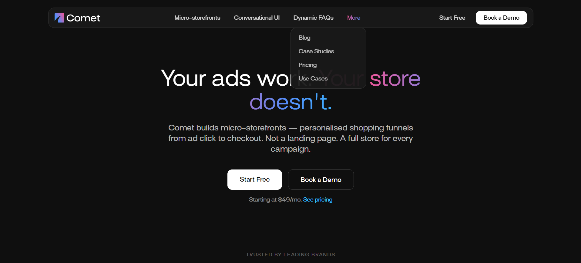 Comet Rocks Navbar section