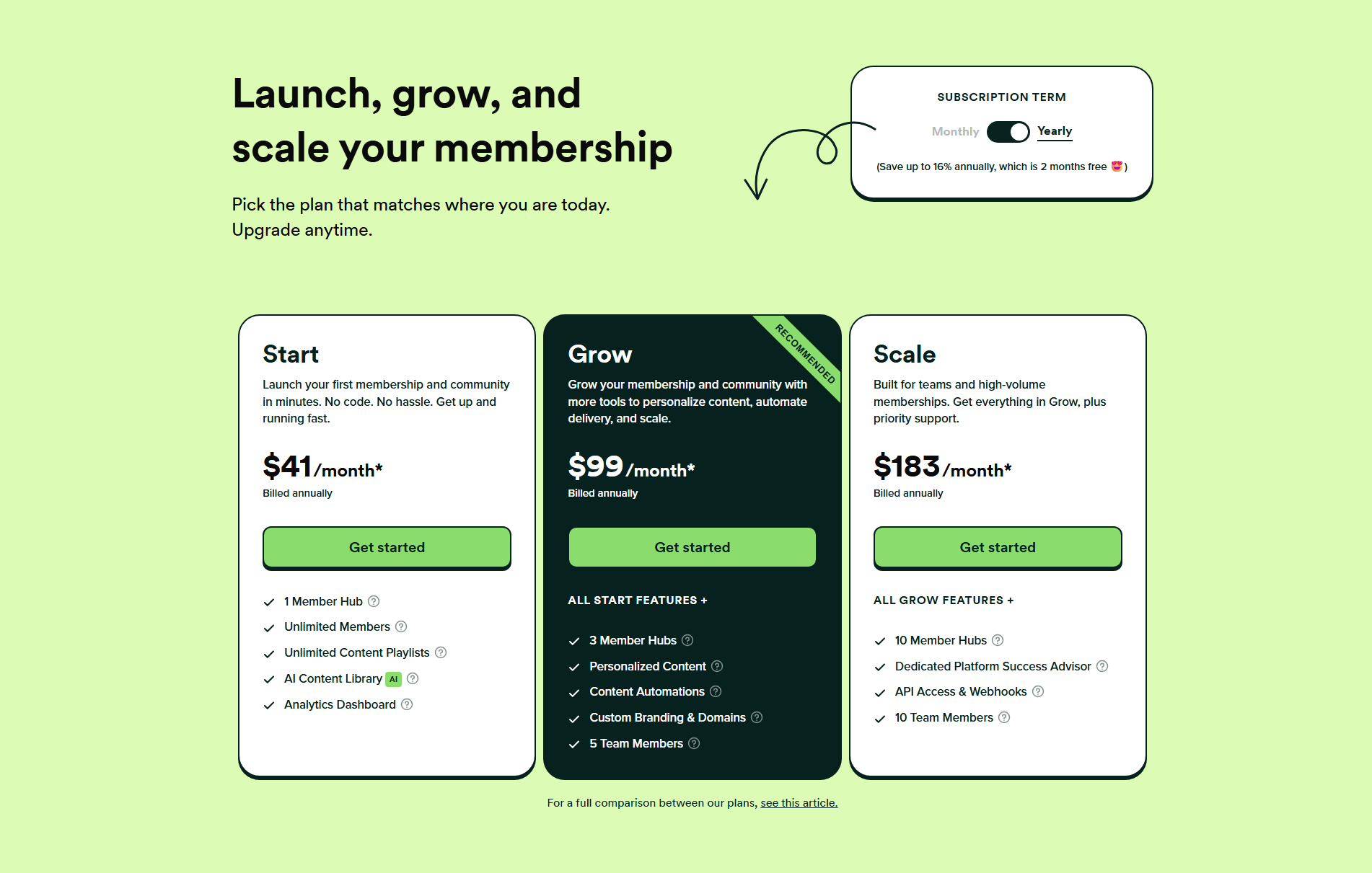 Membership Pricing section